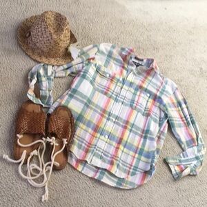 RALPH LAUREN/VINTAGE”HAND WOVEN”RAINBOW PLAID SHIRT/ NEW